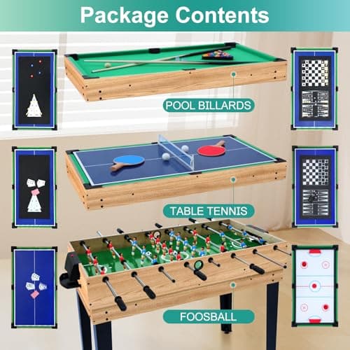 12-in-1 Game Table - 48" Combo Game Table, Ping Pong Table, Foosball Table, Air Hockey Table, Pool Table - Sports Arcade Games with Accessories - Ideal for Game Rooms and Family Game Nights!