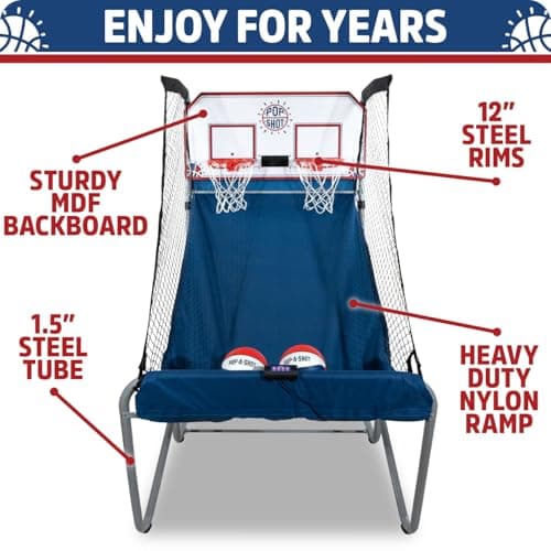 Pop-A-Shot - Home Dual Shot | Arcade Basketball Game for Home | Sensor Scoring Hoop, 16 Game Modes, 7 Balls | Foldable for Easy Storage | Fun for All Players