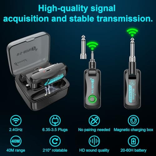 Sovvid Wireless Guitar System 2.4 GHz with Magnetic Charging Case Wireless Guitar Transmitter Receiver for Guitar Bass Electric Instruments