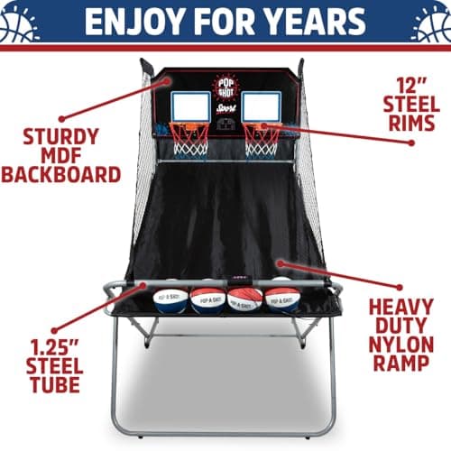 Pop-A-Shot - Dual Shot Sport | Arcade Basketball Game for Home | Paddle Scoring Hoop, 10 Game Modes, 4 Balls | Foldable for Easy Storage | Fun for All Players