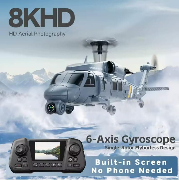 RC Helicopter with Camera, Drone, Remote Control Helicopter for Adults, 8K Aerial Photography, Altitude Hold, LED Lights, Ready to Fly for Gift