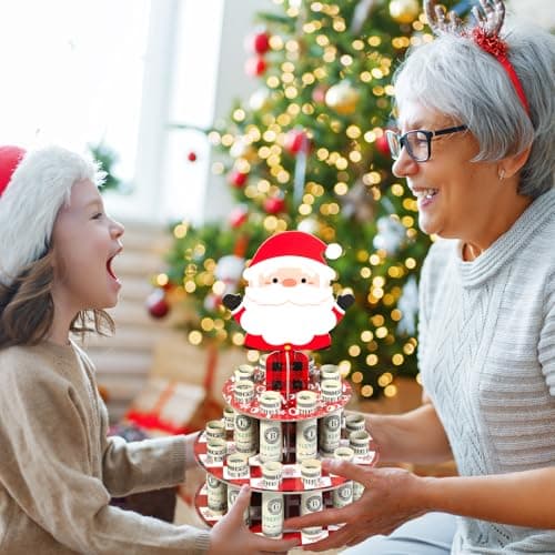 Santa Claus Cash Cake Stand Surprise Xmas Gift Ideas for Him Her Son Daughter Grandkids Crafterlife Christmas Money Holder for Christmas Cash Gifts B0D9ND5QXH