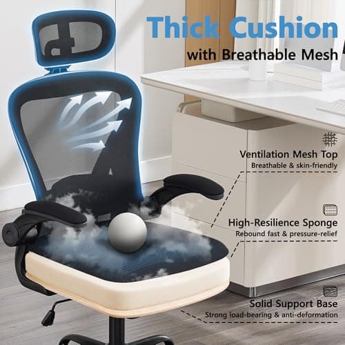 Office Chair, Ergonomic Office Chair with Headrest, Comfy Home Office Desk Chairs with Lumbar Support & Flip-up Armrests, 330LBS High Back Mesh Computer Desk Chair for Home Office, Black