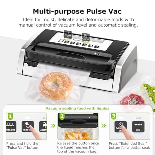 Bonsenkitchen Vacuum Sealer Machine, Globefish Technology for Perfect Vacuum Sealing, Powerful Low-Noise Food Vacuum Sealer with Easy Handle Design, Built-in Cutter & Bag Storage, 1 Bag Roll & 10 Bags