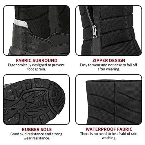 SILENTCARE Mens Winter Mid-Calf Snow Boot Fur Warm Waterproof Slip On Outdoor Athletic