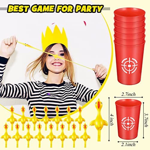 Chalyna 22 Pcs Flying Chicken Slingshot Rubber Finger Chicken Slingshot Include 16 Rubber Finger Toys 6 Dart Cups Funny Christmas Stuffers Novelty Gifts for Birthday Christmas Easter Party Favor
