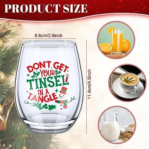 Funtery 6 Pcs Christmas wine Stemless Glass Funny Christmas Gift Set for Teacher Men Women Family Friend Coworker, Gift Ideal Birthday Wedding Party Supplies(Novel Style)