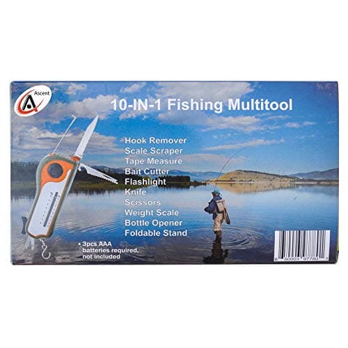 Fisherman Gift Tool Fishing Multitool - Hook Remover, Scale Scraper, Tape Measure, Bait Cutter, Flashlight, Knife, Scissors, Weight Scale, Bottle Opener, Gift Idea for Men Women Kids