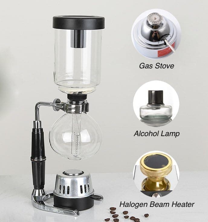 Generic 5-Cup Siphon Coffee Maker, BS Glass Syphon Coffee Pot, Vacuum Coffee Maker, Retro Vintage Siphon Coffee Brewer 600ml Capacity with Stainless Steel Bracket Base, Clear, HWN853