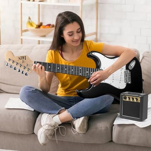 Jdfdexc Electric Guitar 39" inch Complete Beginner Starter kit Full Size with Amplifier,Complete Starter Set for Newcomers Electric Guitar Kit with Bag,Capo, Strap, String,Cable, Picks