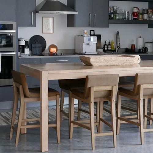 Nathan James Gracie Modern Counter Height Bar Stool with Back, Counter Stool Upholstered Chair with PU Leather and Brushed Wooden Legs, Light Brown, Set of 4
