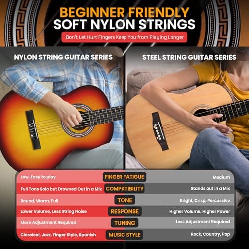 Pyle Beginner Acoustic Guitar Kit, 4/4 Full Size All Wood Instrument with Full Accessory Kit, Picks, Shoulder Strap, Carry Case, Cleaning Cloth, Tuner App, 2 Month Lessons, 39”