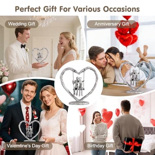25th/Silver Anniversary Wedding Gifts for Wife/Her/Him,Valentine's Day/Birthday/Wedding Gifts for Couples,Heart Sculpture/Figurine,Handcrafted Antique Silver Metal Couple Statue Decor B0FP2Z3KQD