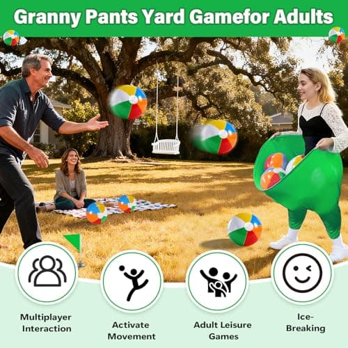 Granny Pants Yard Game for Adults (40 in * 31.5 in),2Pcs Granny Pants Outdoor Games with 10 Bouncy Balls,2 Pumps & Flags, Granny Pants Game for Family Carnival Party Reunion Gathering(Large)