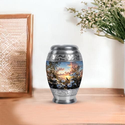 Daisies Flower Urn - Mini Urns for Ashes for Women - Companion Urn for Husband & Wife - Decorative Sunset Urns for Human Ashes Dad - Mom Cremation & Burial - 3 Inch B0GRV4BWNB