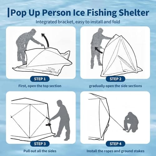 Garvee Pop Up Ice Fishing Shelter and Insulated Ice Fishing Tent with 49ft LED Light Strip, Windproof Portable Hub Design, Fits 1-8 People, 25-69 sq ft Fishable Area, Blue+Black