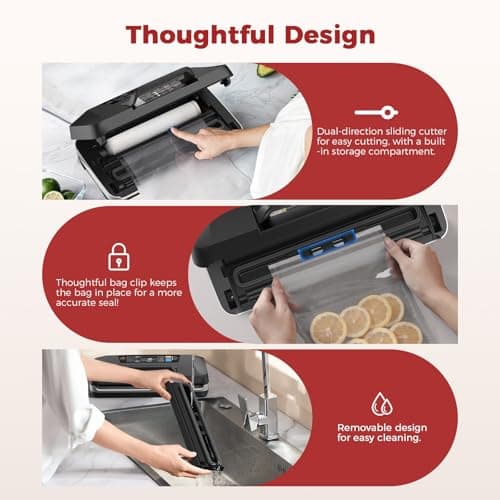 95kpa Vacuum Sealer, Commercial Fully Automatic Food Sealer, Powerful Sealing System, Double Heat Seal, Built-in Cutter and Bag Storage, 1 Roll Bag and 10 Precut Bags