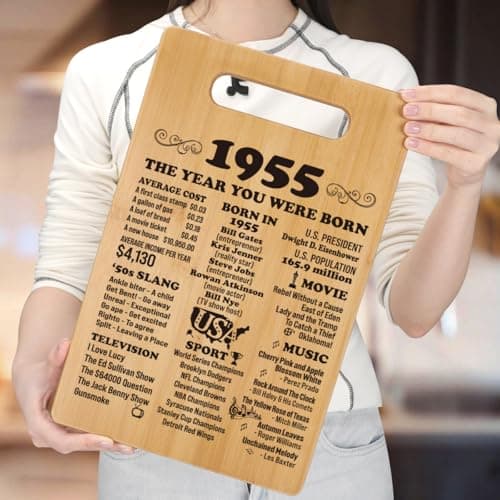 70th Birthday Gifts for Women Men, Happy 70 Year Old Birthday Gift Cutting Board for Her Him, Back In 1955 Birthday Decorations Woman Man Turning 70, 70th Cutting Board Birthday Favor