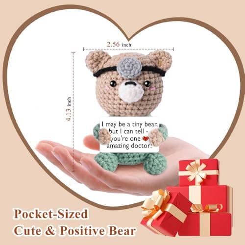 Phd Gifts for Female Male Staff, Doctor Nurse Week Appreciation, Retirement & Birthday Gift Funny Doctor Gifts Women Men, Handmade Crochet Bear for Doctors Students B0GGZDFFD6