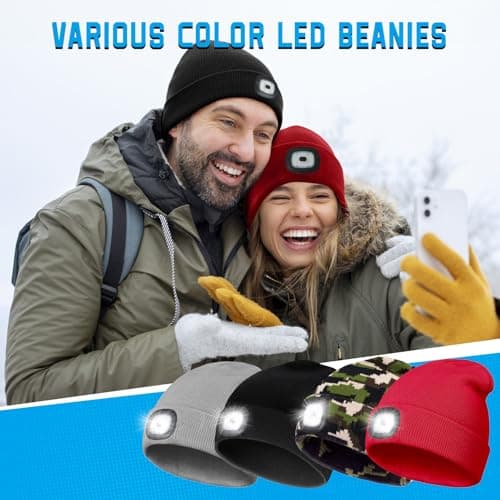 Christmas Stocking Stuffers for Men Adults, Beanie Hats with Light, USB Rechargeable LED Hand Free Headlamp, Birthday Gifts for Men, Women, and Teens, Ideal for Camping, Hiking, Black