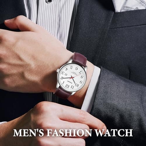 Kakabi Watch for Men, Easy Reader Unisex Analog Quartz Waterproof Wristwatch with Date and Leather Band, Casual Simple Fashion Mens Watches Gift