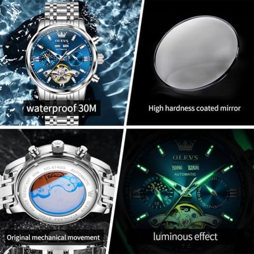 OLEVS Automatic Watches for Men Luxury Skeleton Multi-Function Mechanical Watch Self Winding Date Waterproof Luminous Mens Watch
