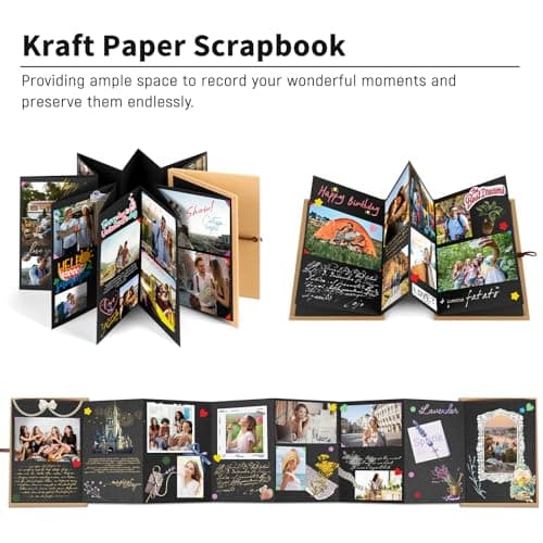 Stretchable Folding Mini Scrapbook, Hardcover Accordion Scrapbook, Small Black Photo Album, Adventure Book, Travel Scrapbook Small Scrapbook Album with DIY Accessories Kit, 6 x 8 Inch, 34 Pages B0D3DDGXJ6