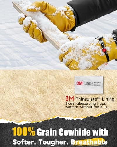 DULFINE Winter Leather Work Gloves for Men and Women,3M Thinsulate Lining for Cold Weather Work, Thermal Insulated Gloves