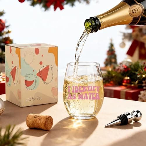 I Identify as Water 16oz Stemless Wine Glass, Funny Wine Glasses For Women, Men, 2025 Best White Elephant Gifts, Gag Gift, Perfect Birthday Or Christmas Gift For Adult, Coworker, Friend, Sister