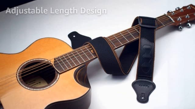 ROTOPATA Acoustic Guitar Strap with Pick Holders, Adjustable Leather Straps with 2 Buttons 2 Locks 3 Guitar Picks, Guitar Accessories for Electric Bass Ukulele, Black