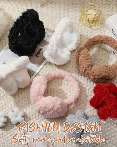 Trifabricy EarMuffs for Women Winter Faux Fur Warm Earmuffs Cute Foldable Ear Covers Cold Weather Fluffy Ear Warmers
