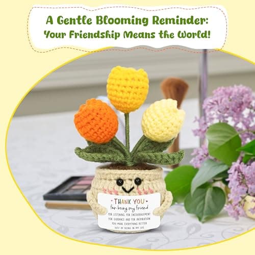 OASSIE Christmas Thank You Gifts for Women Friends - Thank You for Being A Friend Emotional Support Crochet Tulip with Card - Birthday Gifts for Women Friendship, Friend Gift for Coworker Sister
