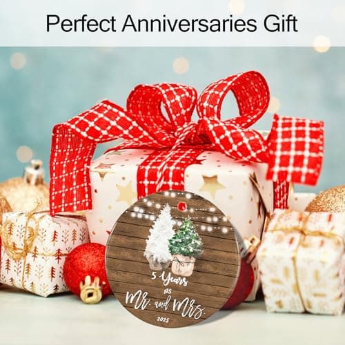 5th Anniversary Ornament Gifts for Couple, 5 Year Wedding for 5th Anniversary, Ceramic Keepsake 5 Year as Mr and Mrs Christmas Ornaments
