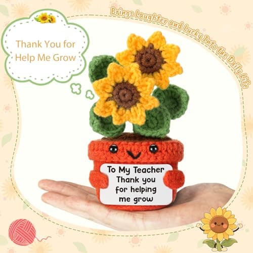 Help Me Grow Teachers Day Graduation Small Handmade Crochet Sunflower Last Day of School Valentines Easter Gift for Teacher Teacher Back to School Christmas Appreciation Gifts Thank You Teacher B0F21M6HP4