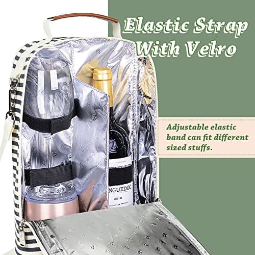Tirrinia Insulated 2 Bottle Wine Gift Tote Bag - Wine Tumbler Glass Cooler Carrier for BYOB Restaurants, Wine Tasting, Travel, Park, Beach, Great Wine Lover Gift, Blue Stripe