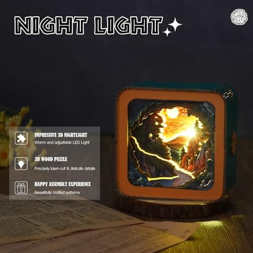 3D Wooden Puzzles Night Light, (Autumn Sunset) DIY Night Light Kit, 3D Wooden Puzzles for Adults Creative DIY Birthday Gift for Friends and Family, DIY New Year Gift