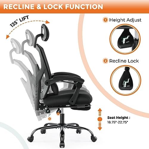 Sweetcrispy Office Computer Desk Chair, Ergonomic High-Back Mesh Rolling Work Swivel Chairs with Wheels, Comfortable Lumbar Support, Comfy Arms for Home, Bedroom, Study, Student, Black