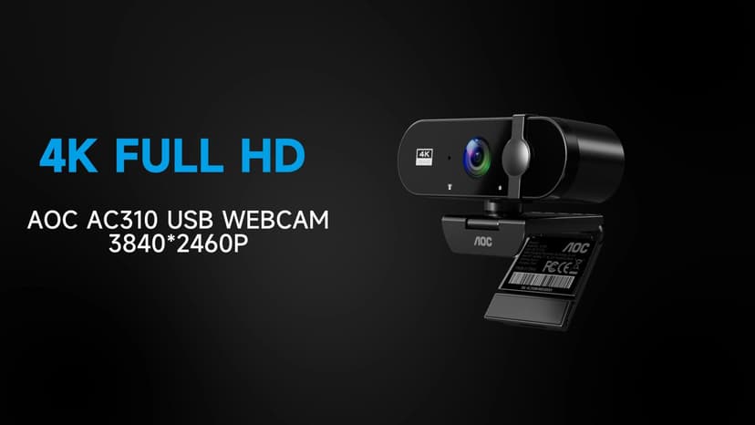 AOC 4k Webcam for PC with Microphone, Computer Camera with Noise Cancellation, Privacy Cover, 99° FOV, Plug & Play USB Webcam for Streaming, Conferencing, Zoom, Skype, Facetime, Laptop, PC, Skype