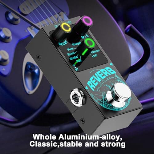 Mini Reverb Guitar Pedal, Verb Square Digital Reverb 9 Modes Room, Hall, Chorus, Duck, Plate, Studio, Echo, LOFI with True Bypass Aluminium alloy case (Black Reverb)
