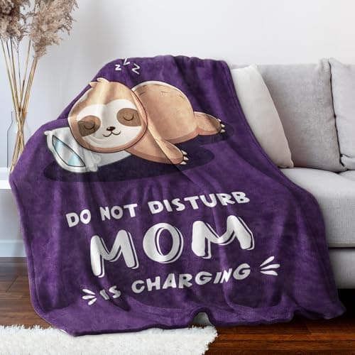 Funny Gifts for Mom Christmas, Mom is Charging Sloth Blanket, Birthday Gifts for Moms from Daguther Son, Moms Gift for Mothers Day, Soft Sloth Throws Blanket for Mother 60" x 50"