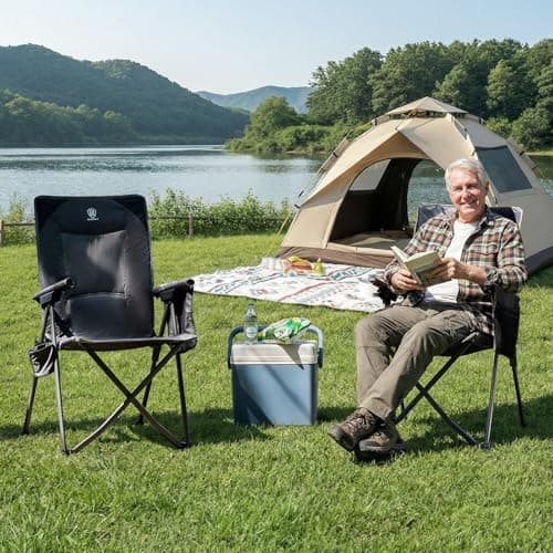 EVER ADVANCED Reclining Camping Chairs for Adult Lightweight, Folding Recliner Chair with Adjustable Back, 4-Level Lounge Chairs, Portable Lawn Chairs for Patio Balcony, Supports 350lbs Grey