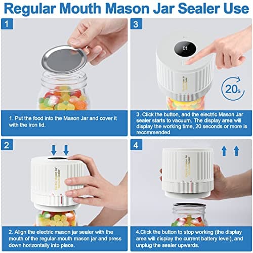 Electric Mason Jar Vacuum Sealer Kit for Wide Mouth and Regular Mouth Mason Jar - White