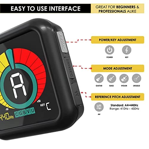 KLIQ UberTuner, Professional Clip-On Tuner for Guitar, Bass, Ukulele, Violin, Mandolin, Banjo & All Instruments, Fast & Accurate Chromatic Tuning with Multi-Key Modes, Black