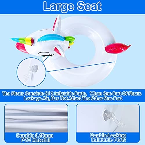 2 Pack Pool Floats for Kids Unicorn Flamingo Swim Ring Kids Pool Floaties Inflatable Swimming Pool Raft Party Water Toys for Age 2-5 Year Toddlers Girls Boys Summer Beach Float