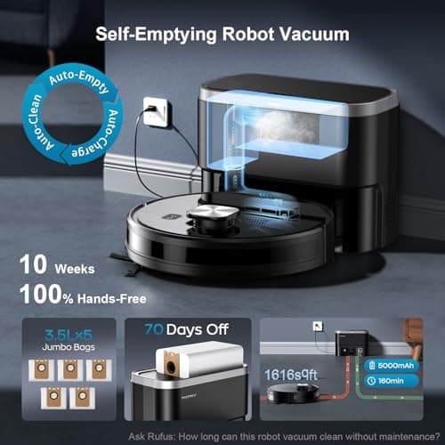 Robot Vacuum and Mop Combo, Robot Vacuum Self-Emptying with 11500Pa Suction, 70-Day Capacity, Fast Home Mapping, LiDAR Navigation, Smart Obstacle Avoidance, Ideal for Pet Hair, Carpet, Hard Floor
