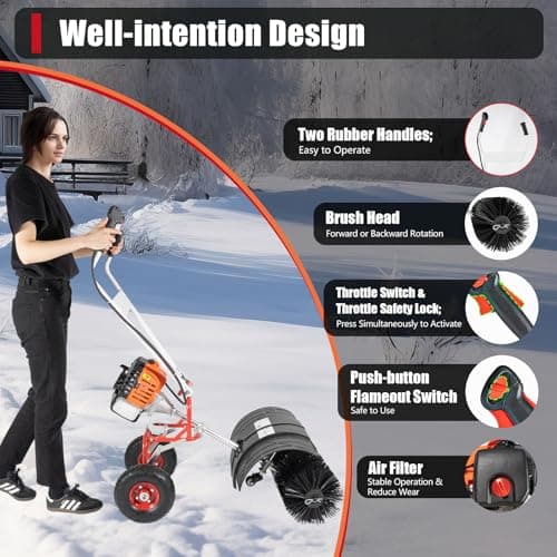 52CC Gas Handheld Sweeper,2-Stroke Gas Power Sweeping Broom Single Cylinder Driveway Turf Artificial Grass Snow Clean Sweeper Cleaner Tools Suitable for Walkway Cleaning Boulevards and Driveway