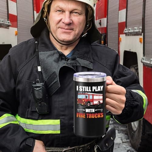 Lifecapido Firefighter Gifts for Men, I Still Play With Fire Truck 20oz Insulated Coffee Mug, Fire Fighter Fireman Christmas Gifts for Firefighters Men, Black