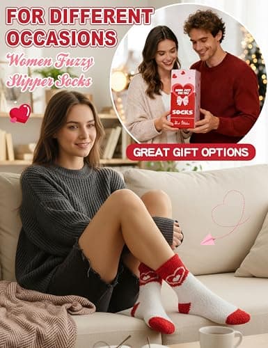 Womens Fuzzy Socks Warm Fluffy Cozy Winter Slipper Thick Fleece Heart Socks 5 Pairs B0DK1SNMFD
