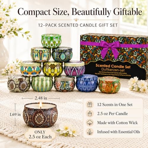 12 Scents, Up to 300-Hour Total Burn, Gift Box Included, Home Fragrance, Birthday, Hostess & Housewarming Gifts Scented Candles Gift Set, 12 Pack Travel Tin Candle Set, Gifts for Women B08T1XYNG9