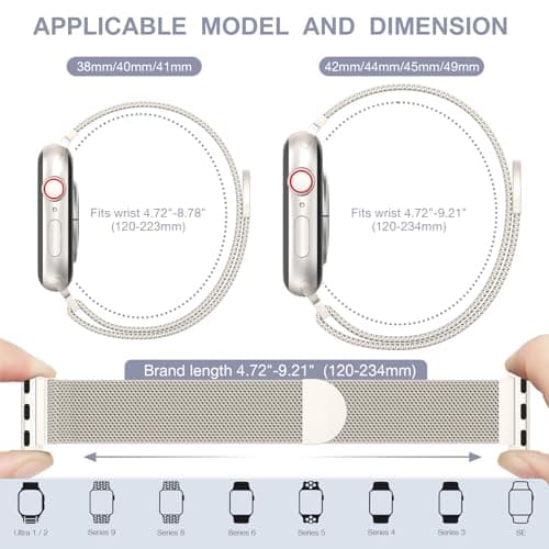BELONGME 3 Pack Mesh Loop Compatible with Apple Watch Bands for Women Men 40mm 41mm 38mm 42mm 44mm 45mm 49mm 46mm Series 11 10 9 8 7 6 5 4 Ultra3 SE3 2, Stainless Steel Metal Magnetic Strap for iWatch
